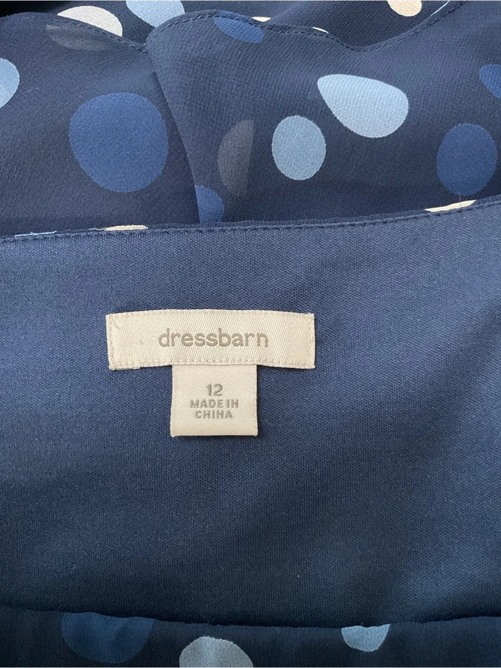 Dressbarn Navy Blue Polka Dot Tiered Chiffon Midi Dress Ruffle Size 12 GUC - Picture 11 of 13